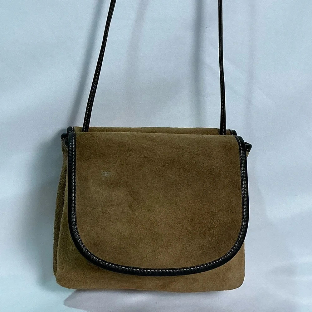 Vintage Loewe Tan Suede 
Mini Shoulder Crossbody Bag Purse Leather Spain Anagram - Picture 2 of 15
